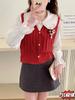 Moda Estilo Universitario Versátil Chaleco Apilado de Cintura Alta de Punto Manga Larga Otoño e Invierno Nuevo Cárdigan Corto Cuello de Muñeca Top de Moda