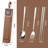 Acero Inoxidable Grado Alimenticio 304 Caja de Cuchara y Tenedor para Restaurante Nuevo Patrón Estéreo de Dibujos Animados Cabeza de Dibujos Animados Juego de Tres Piezas Portátil