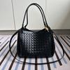 Bolsa de Paracaídas Tejida, Bolso Tote para Viajar, Bolsa para Mamá de Apertura Superior con Cordón, Bolso Tejido con Cuero Genuino