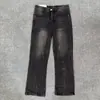 Jeans masculino estilo americano, corte justo, elástico, divino, aumenta a altura da vaca, perna reta, micro flare, fio, lavagem onda d'água, preto-cinza, denim, algodão