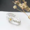 Nafoge Joyería de Plata al por Mayor Anillo Abierto de Plata Hecho a Mano Moda Sencilla Plata Chapada en Oro Flor Pequeña para Mujer Plata de Ley 925