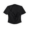 Camiseta ajustada de manga corta con cuello barco para mujer, verano 2023, nuevo estilo europeo y americano, color sólido, elástica, corte entallado, top corto