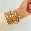 Suprimento Transfronteiriço Europeu e Americano, Pulseira de Quatro Camadas Plana com Pontas Duplas, Pulseira Aberta Ajustável na Cor Dourada, Joia Elegante e Estilosa