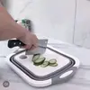 Tábua de Corte Dobrável Três em Um Utensílios de Cozinha Bacia para Lavar Vegetais na Pia Cesta Drenante Multifuncional Tábua de Corte Dobrável Portátil