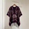 Abrigo Chal con Estampado Paisley Blanco y Negro Retro con Borlas Capa Otoño e Invierno Suelto Cálido Ropa de Abrigo para Mujer