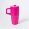 Taza térmica de acero inoxidable 304 con asa, taza de café grande con popote, elegante y portátil para uso en oficina y automóvil