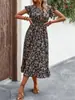 Vestido Europeu e Americano Transfronteiriço Temu Site Independente Amazon Aliexpress Mais Vendido Estampado Floral Francês Cintura Marcada