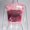 AYJ Amazon Cross-Border Roupa Sexy para Boate Feminina Rede Europeia e Americana Vazada Strass Regata Malha Brilhante Strass Camisola