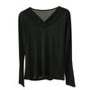 Tangge Camiseta Base de Manga Larga con Cuello en V de Seda Otoño e Invierno Top Cálido Interior de Seda de Morera Manga Larga