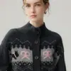 Cárdigan de Cachemira Tejido Fair Isle Inspirado en el Diseño para Mujer, Engrosado, Holgado, Suéter Jacquard de Perro para Mujer, Cárdigan de Lana