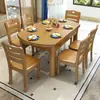 Mesa de Comedor y Sillas de Madera Maciza Combinación Telescópica Plegable Cuadrada y Redonda Doble Propósito Sala de Estar Hogar Apartamento Pequeño Mesa de Comedor Mesa Redonda Variable