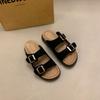 Birkenstocks Chinelos Meninas 2025 Roupa de Verão Fundo Grosso Fivela Dupla Cinto Novos Sandálias de Praia Casuais Planas de Alta Qualidade