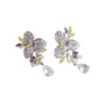 Brincos de Flor Folha Gota d'Água de Zircônia, Estilo Minimalista de Luxo Leve, Brincos Requintados, Versáteis, Únicos, Acessórios de Orelha de Nicho de Alta Qualidade