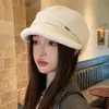 Boina de Felpa para Otoño e Invierno, Estilo Retro de Hong Kong, Engrosada para Calidez y Protección contra el Frío, Sombrero Plegable de Artista Británico para Mujer