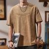 2025 Verano Nuevo Negro Pesado Manga Corta Hombre Marca de Moda Holgado Talla Grande Joven Gordito Cuello Redondo Camiseta Superior Tendencia