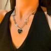 Collar de Perla Artificial de Piedra Brillante del Universo Dulce y Cool para Chica Caliente Cadena de Clavícula Simple Versátil de Corazón Hip-Hop de Moda para Mujer