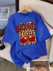 Estampado de Leopardo Cereza Diseño Creativo Camiseta para Mujer Algodón Camiseta Casual Verano Cuello Redondo Streetwear Suave Oversize Manga Corta