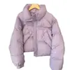 Chaqueta corta de algodón morada con cuello alto y grosor, modelo de invierno 2024 para mujer, diseño holgado, abrigo de algodón de tendencia nicho