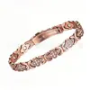 Pulseira Magnética Cravejada de Diamantes Ouro Rosa para Mulheres, Pulseira Ajustável, Pulseira de Bronze Ouro Rosa Temática de Amor para Casais Atacado