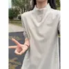Camiseta de manga larga para hombre para otoño e invierno con cuello alto pequeño, cuello mao con botones a presión, estilo casual, color liso y capa interior cálida