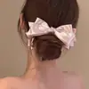 Pinza para el Cabello de Plátano con Lazo Rosa Pasador de Satén de Puntos Pinza Vertical Texturizada para Niña Accesorio para el Cabello Pinza de Garra Pasador