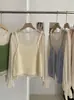 Camisa de Manga Larga Acampanada de Color Sólido Estilo Suave KEKEZOON para Capas de Otoño con Top Chaleco de Punto Hueco 8906
