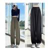 Pantalones casuales versátiles de pierna ancha y cintura alta de color sólido para mujer 2025 Versión coreana Otoño e invierno Nuevo pantalón de chándal grueso de pierna recta con forro polar