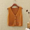 Nuevo Chaleco de Punto con Cuello en V para Mujer de Primavera y Otoño 2021 Chaleco Cardigan Chaleco Corto de Lana Ropa Exterior Pin de Caballo