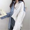 Chic Coreano Otoño Reductor de Edad Retro Diseño Nicho Contrastante Casual Rayas Empalmado Camisa Tops de Mujer Trendy