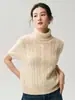 Suéter de cachemira retro de punto trenzado de manga corta para mujer, nueva colección otoño/invierno 2026, cuello alto, suave y cómodo, estilo jersey, manga corta, top elegante