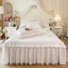 Juego de 4 piezas de funda de edredón de encaje estilo coreano 100% algodón Clase A, falda de cama acolchada, juego de 4 piezas de sarga de algodón puro de alto número de hilos, estético