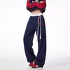 Calça Esportiva Listrada Colorida Contrastante Estilo Americano Retrô Masculina e Feminina Solta de Perna Larga Hip-Hop Jazz Casal Tendência Casual