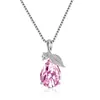 Collar de Diamantes Rosa Azul Morado Estilo Coreano Colgante de Hoja Hoja Gota de Agua para Mujer Cadena de Clavícula Simple Versátil Colgante en Forma de Gota Moderno