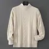 Suéter Baicai de Terciopelo 100% Lana Pura para Hombre, Cuello Semi Alto, Jacquard, Color Sólido, Tejido Base Casual de Negocios