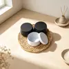 Lata metálica simple en blanco y negro con forma de tambor, lata vacía portátil para té, bálsamo, té de flores, granos de café, caja de embalaje metálica