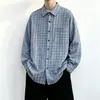 Camisa de moda de otoño, elegante y fresca, azul, nueva prenda exterior de corte holgado, camisa de cuadros, camisa casual de manga larga para hombre, 2026