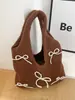 Bolso de Axila Estilo Ballet con Lana, Lazo de Perlas y Bolso de Punto para Mujer, Bolso Versátil para Otoño e Invierno
