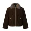 Chaqueta de Gamuza de Algodón con Cuello de Piel Estilo Retro Americano para Hombres y Mujeres, Nueva Chaqueta Corta de Algodón Caliente de Moda Estilo Melange Marca