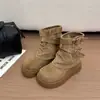 Botines de plataforma retro de gamuza marrón 2026 para mujer, nuevo estilo otoño/invierno con adornos de hebilla metálica, Botas Martin versátiles y de moda