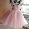 Vestido de cumpleaños para niña Vestido de princesa hilo esponjoso lazo rosa Pequeña anfitriona piano vestido de niña de las flores actuación