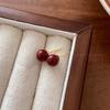Aretes de botón de perla de frijol rojo de vino blanco para mujer Verano Retro estilo Hong Kong aretes elegantes joyería para la oreja sin perforación