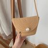 Bolsa Transversal Estilo Coreano de Algodão Tecido Nova Destaque Bolsa de Palha com Tampa de Pérola Artificial Bolsa Tecida Bolsa de Praia para Férias Bolsa Feminina