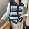 Colete de Tricô Color Block Listrado Estilo Coreano 2026 Primavera/Outono Novo para Mulheres, Elegante Casual Camisa Colete para Camadas