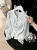 Cardigan de Tricô Gola Redonda com Manga Flare Outono/Inverno 2026, Jaqueta Suéter Feminina Inspirada na Chanel