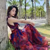 Vestido Estampado de Gola V Zhiya Song High Waist Niche Beach Holiday Dress