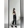 Calça Jeans Cigarette Preta para Mulheres, Modelagem Solta, Cintura Alta, Elástica, Emagrecedora, Petite, Calça Reta Cropped, Inverno 2025