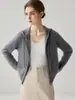 Cardigan Tricotado Casual Relaxado Kangsai Ni 100% Caxemira Pura Feminino com Trança Zíper Peça de Roupa Externa Suéter com Capuz