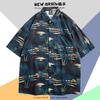 Camisa de Manga Corta de Seda Helada de Verano para Hombre, Camisa Floral Playera de Tendencia Nacional Hawaiana, Camisa Versátil de Estilo Hong Kong Holgado Japonés para Hombre