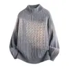 Novo suéter de tricô masculino outono e inverno com zíper parcial e gola alta, com padrão trançado estilo old money, atacado de fábrica transfronteiriço