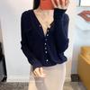 Cárdigan de Punto de Manga Larga con Cuello en V de Lana Merino Superfina Mezclada Otoño para Mujer Largo Medio Estilo Commuter Suéter Primavera y Otoño